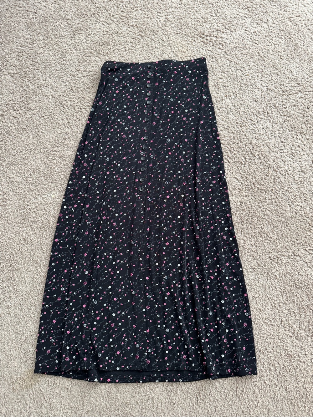 Vintage Briggs New York Black Maxi Skirt with Pink & White Floral Print